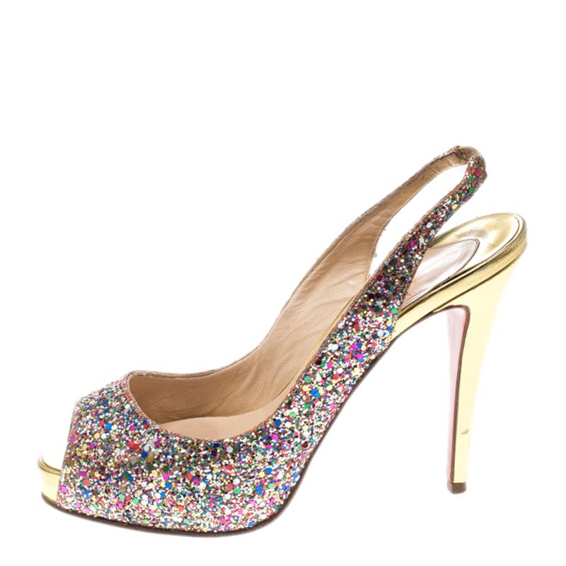 Christian Louboutin Multicolor Glitter N°Prive Slingback Sandals Size 38 1