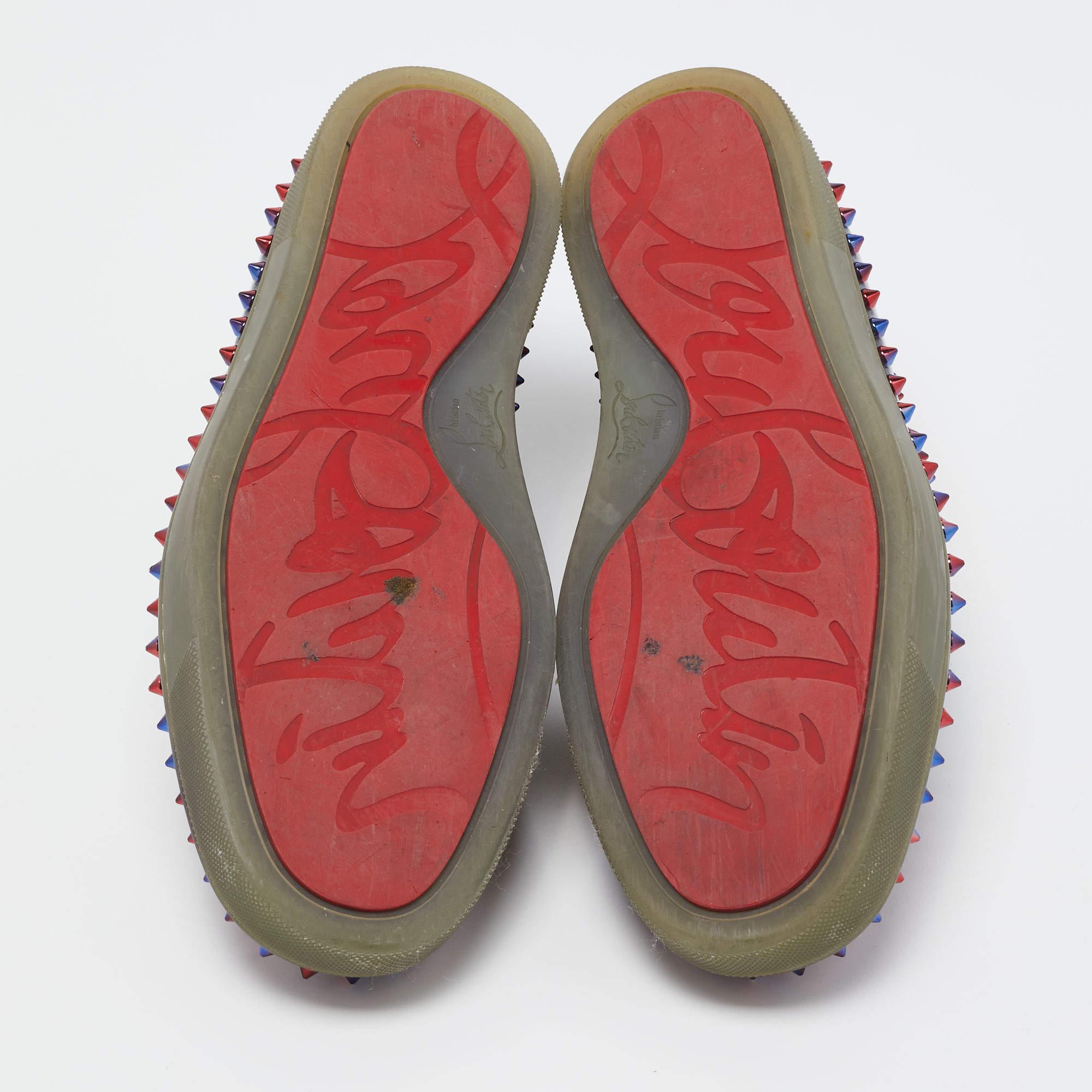 Christian Louboutin Multicolor Glitter Patent Leather Spike Pik Boat Slip On  For Sale 3