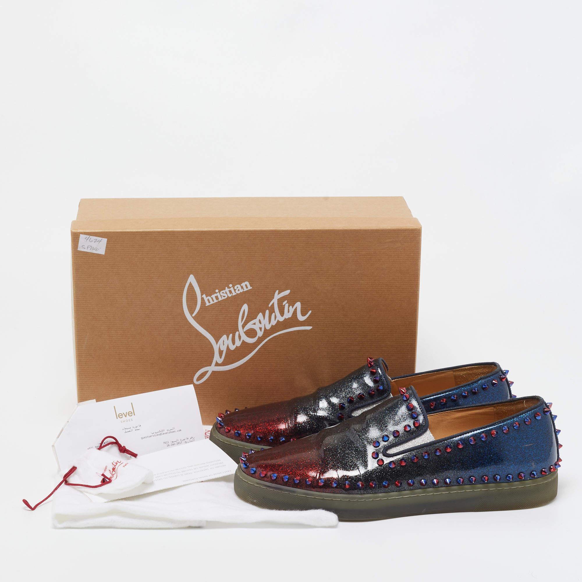 Christian Louboutin Multicolor Glitter Patent Leather Spike Pik Boat Slip On  For Sale 4