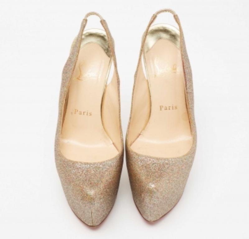 Christian Louboutin Multicolor Glitter Platform Slingback Pumps Size 37 In Good Condition For Sale In Dubai, Al Qouz 2