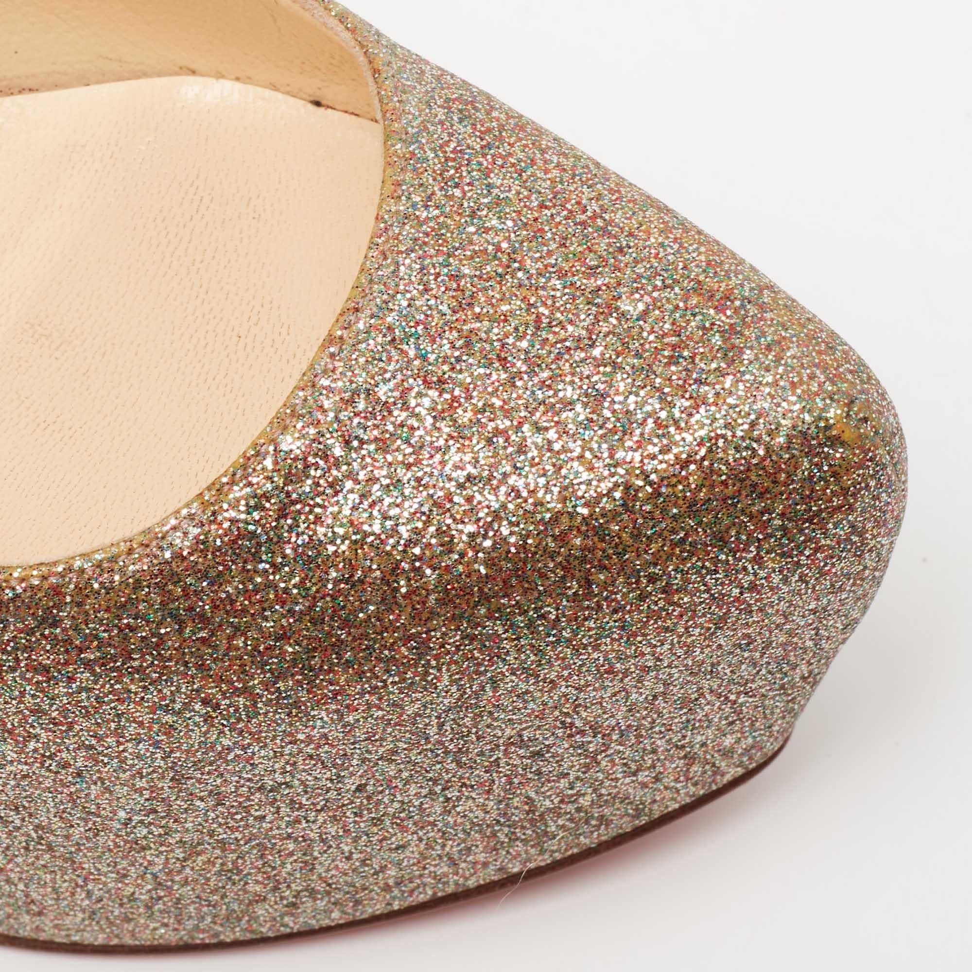 Christian Louboutin Multicolor Glitter Platform Slingback Pumps Size 37 For Sale 1