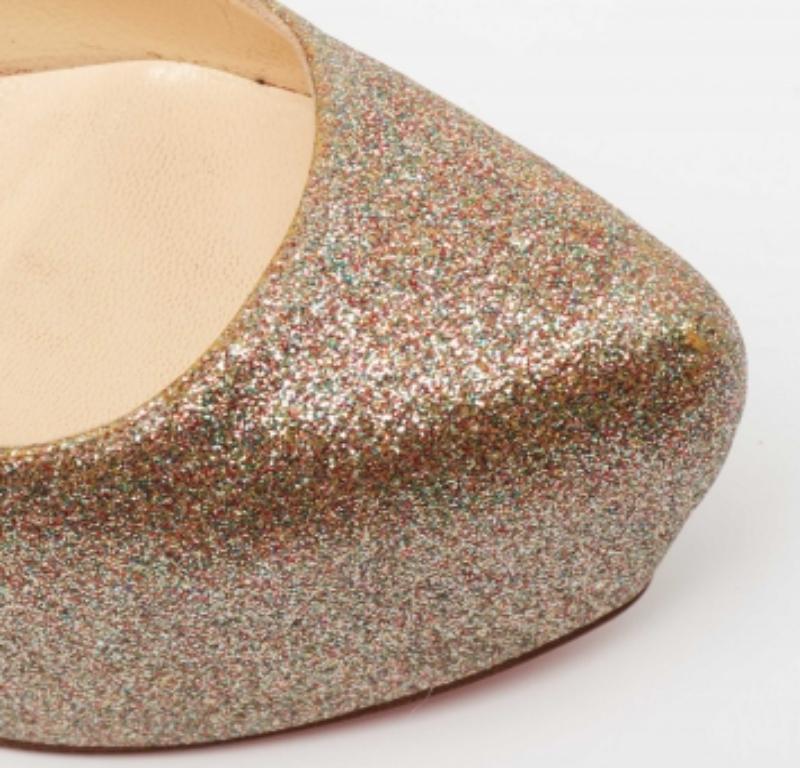 Christian Louboutin Multicolor Glitter Platform Slingback Pumps Size 37 For Sale 2