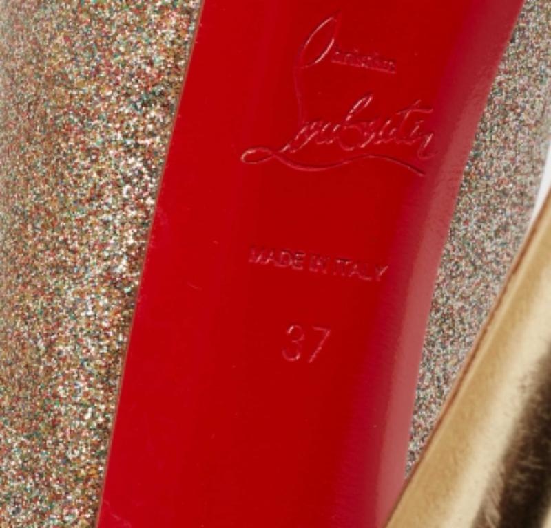 Christian Louboutin Multicolor Glitter Platform Slingback Pumps Size 37 For Sale 3