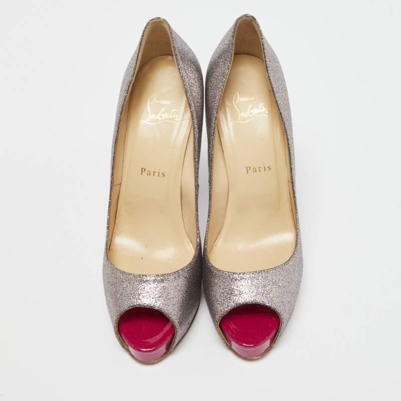 Gray Christian Louboutin Multicolor Glitter Very Prive Pumps Size 38.5 For Sale