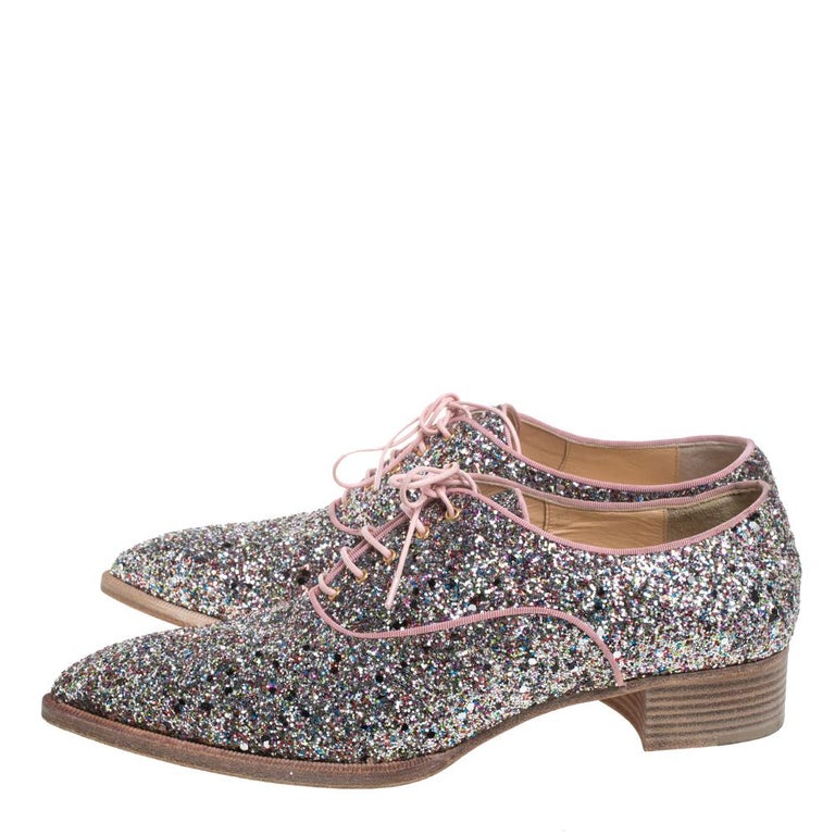 Hensigt Afdeling dommer Christian Louboutin Multicolor Glitter Zazou Lace Up Oxfords Size 42 For  Sale at 1stDibs