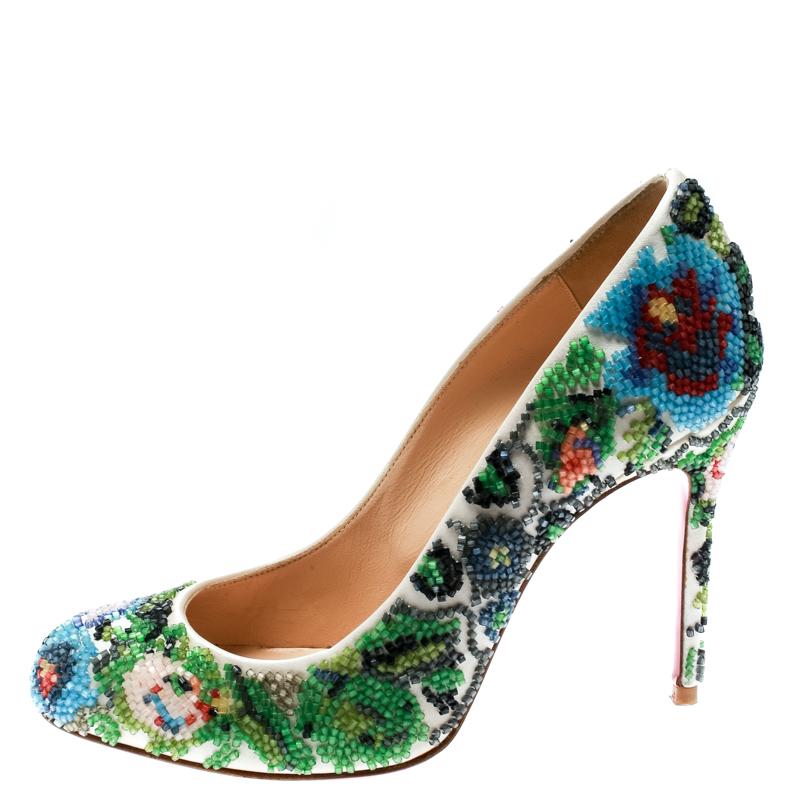Christian Louboutin Multicolor Hand Beaded Satin Sissi Pumps Size 36.5 1