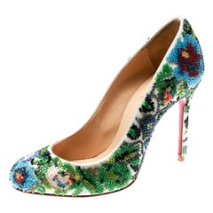 Christian Louboutin Multicolor Hand Beaded Satin Sissi Pumps Size 36.5