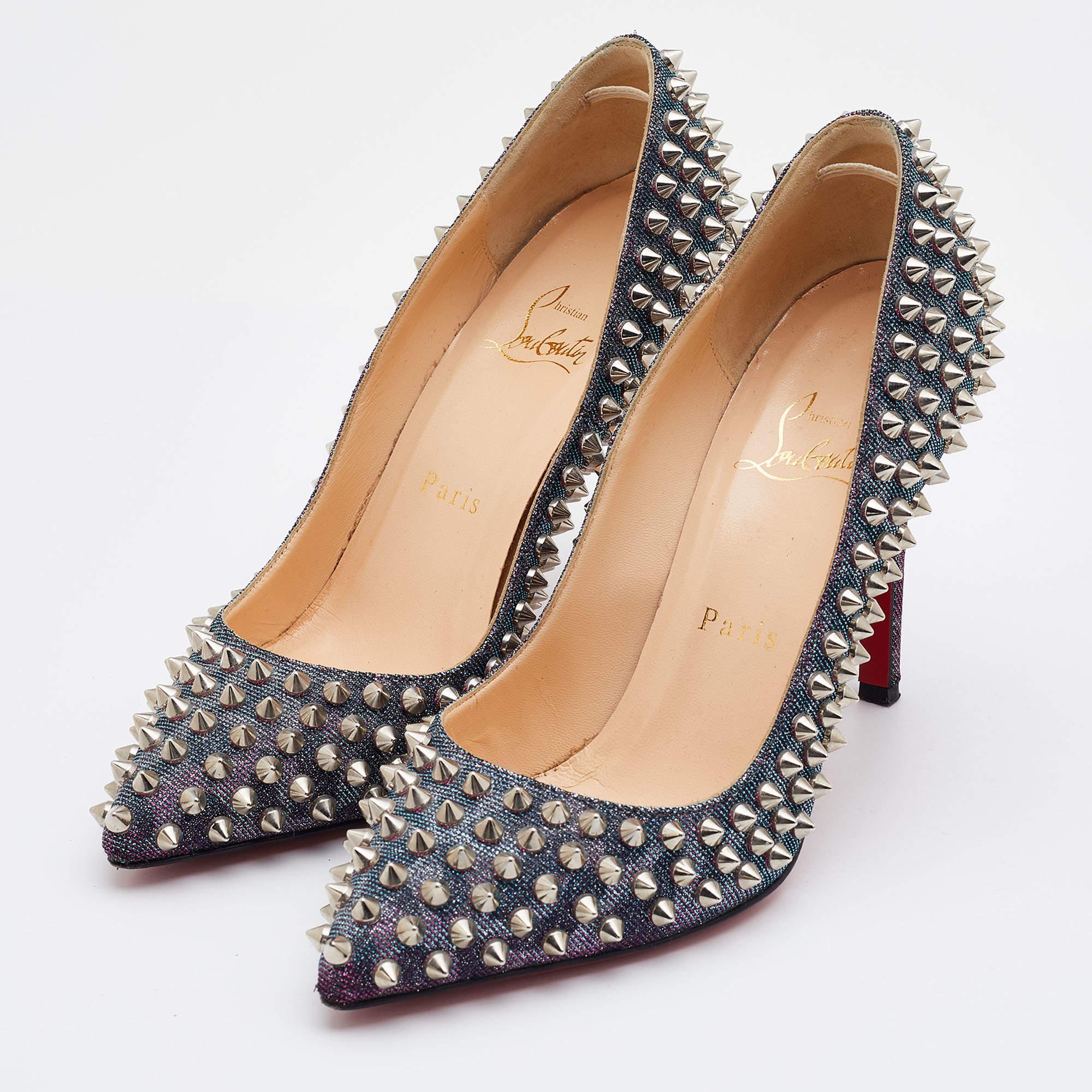Christian Louboutin Multicolor Holographic Pigalle Spikes Pumps Size 37 In Good Condition In Dubai, Al Qouz 2