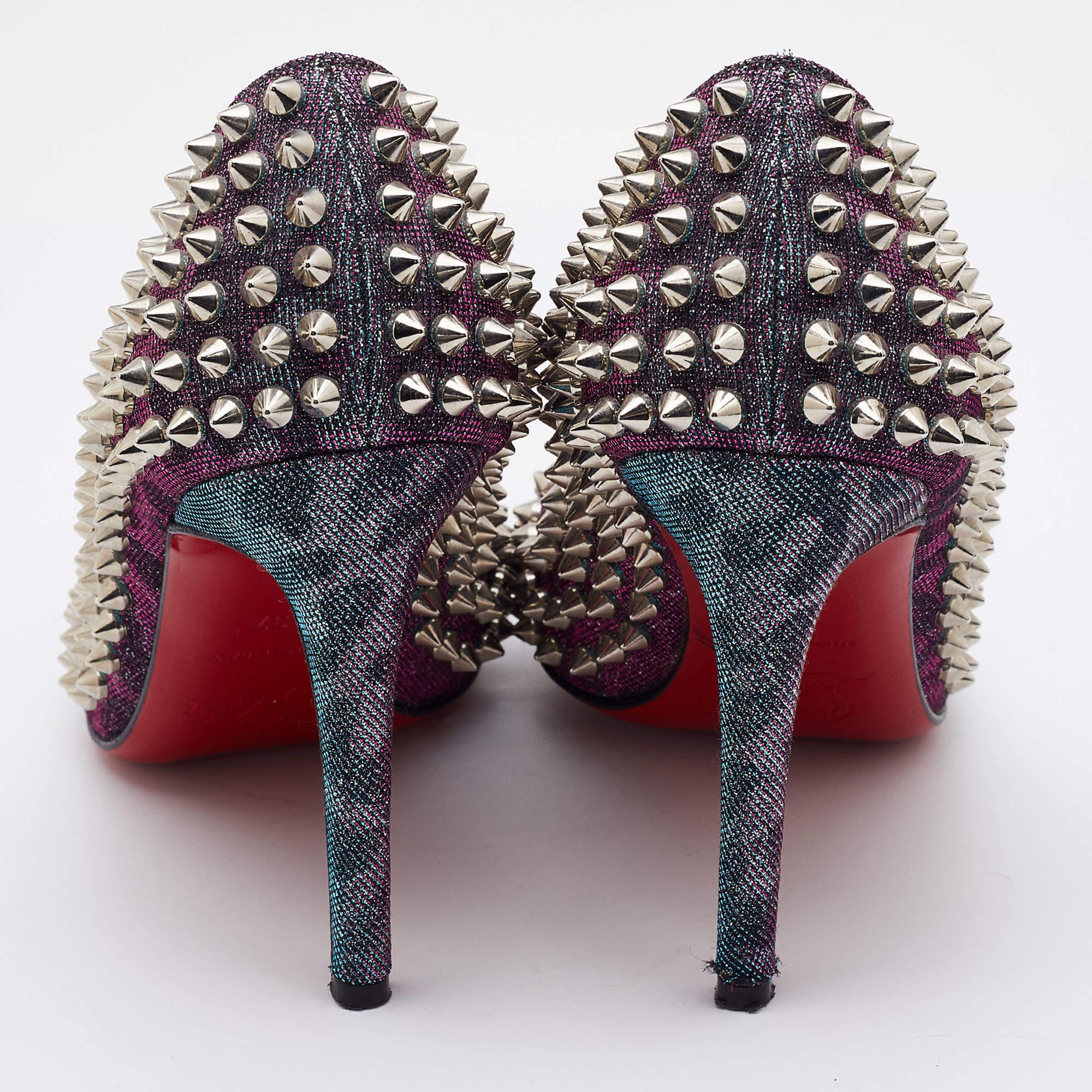 Women's Christian Louboutin Multicolor Holographic Pigalle Spikes Pumps Size 37