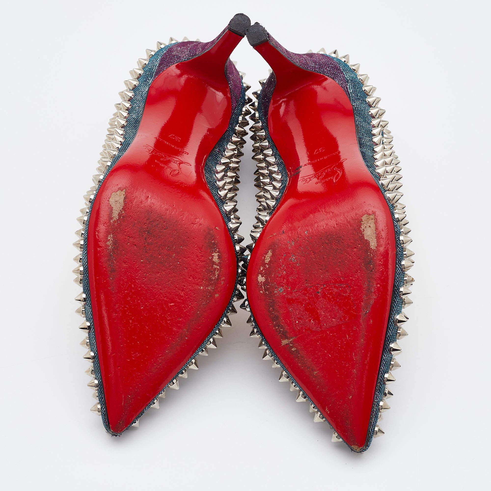 Christian Louboutin Multicolor Holographic Pigalle Spikes Pumps Size 37 2