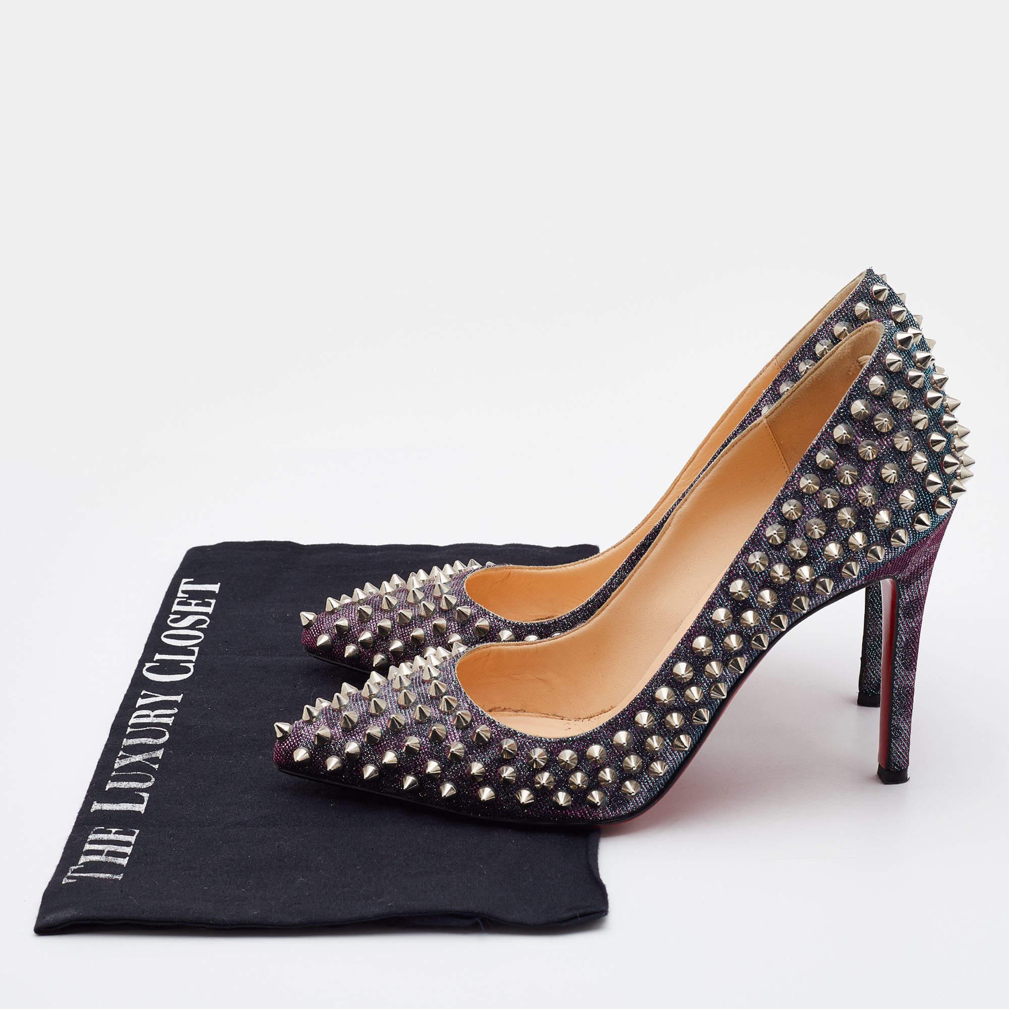 Christian Louboutin Multicolor Holographic Pigalle Spikes Pumps Size 37 4