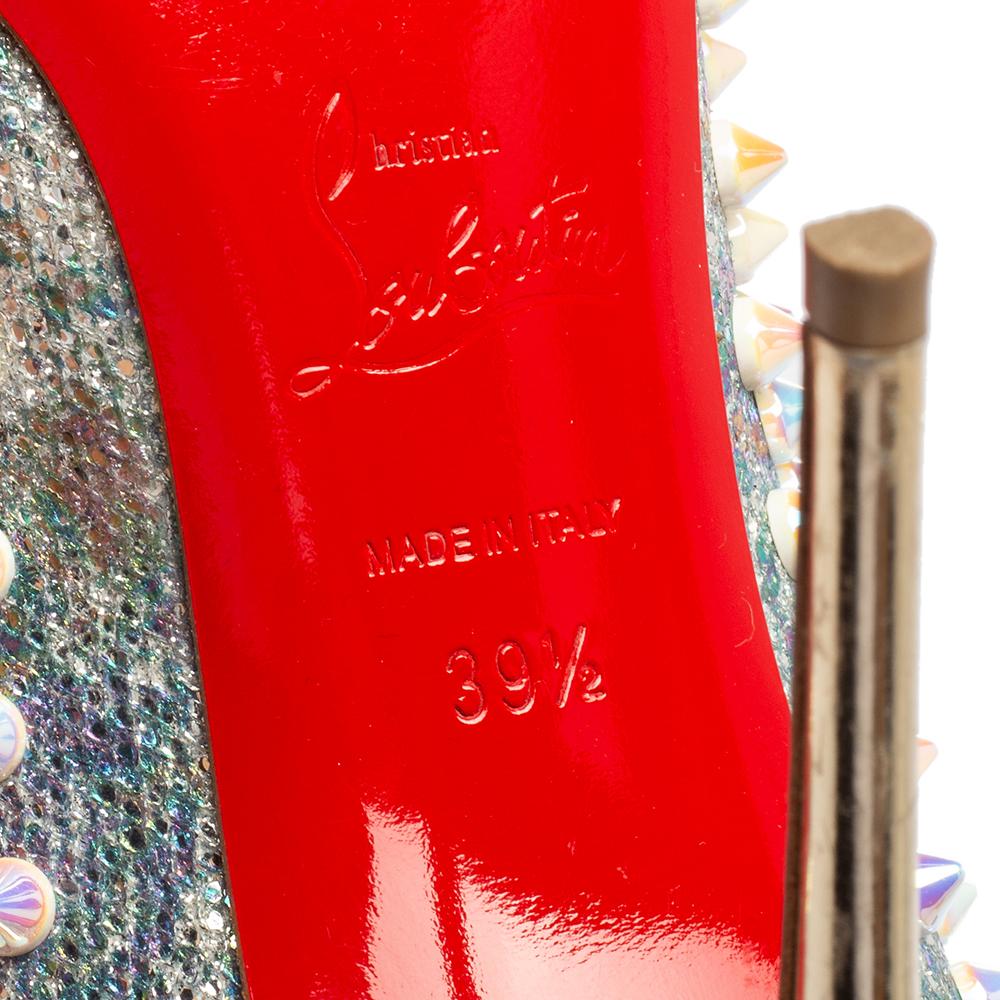 Women's Christian Louboutin Multicolor Iridescent Glitter Spikes Flo Pumps Size 39.5