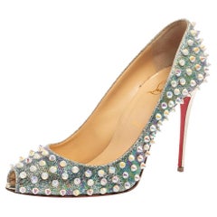 Christian Louboutin Multicolor Iridescent Glitter Spikes Flo Pumps Size 39.5