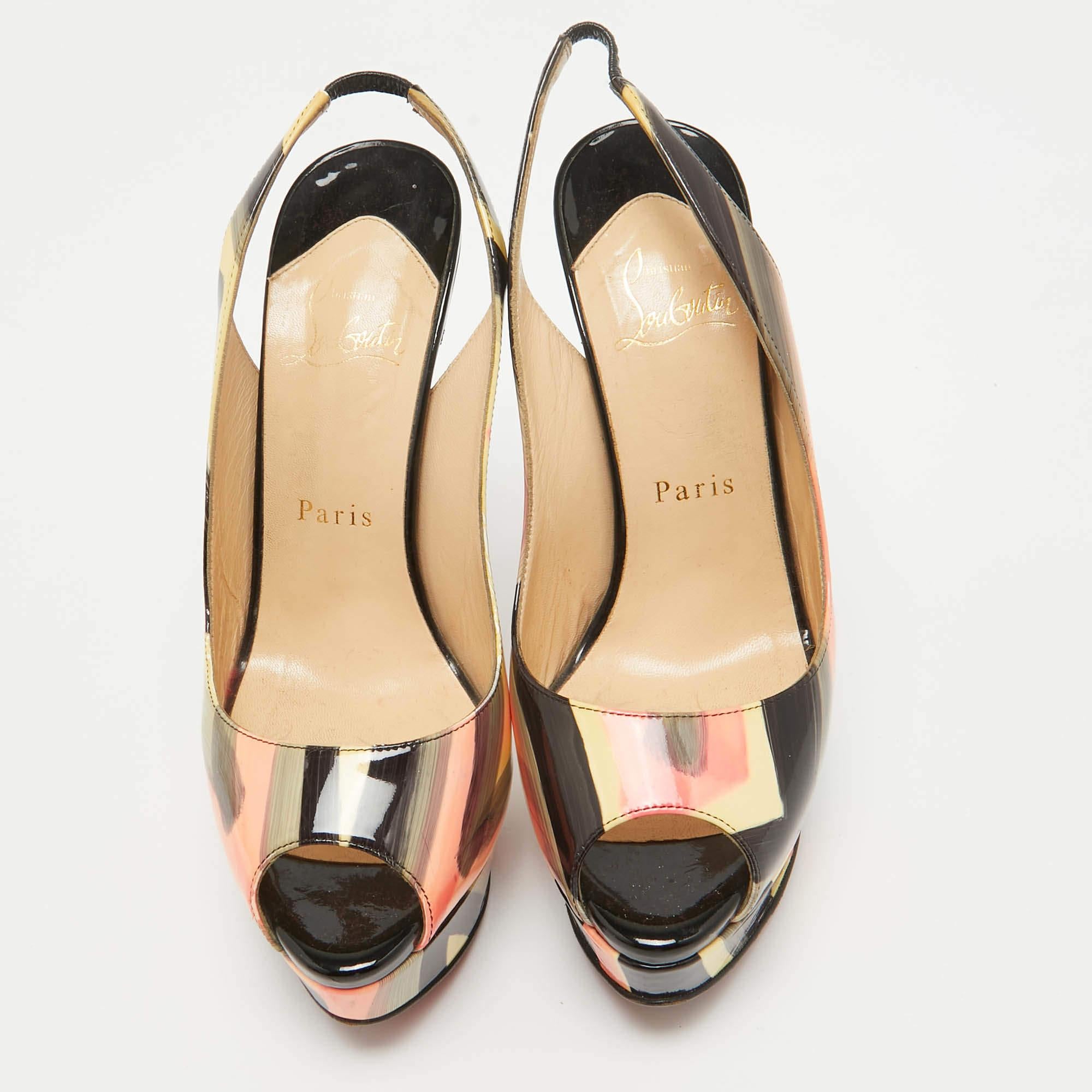 Marron Christian Louboutin escarpins Lady Peep Sling multicolores taille 36.5