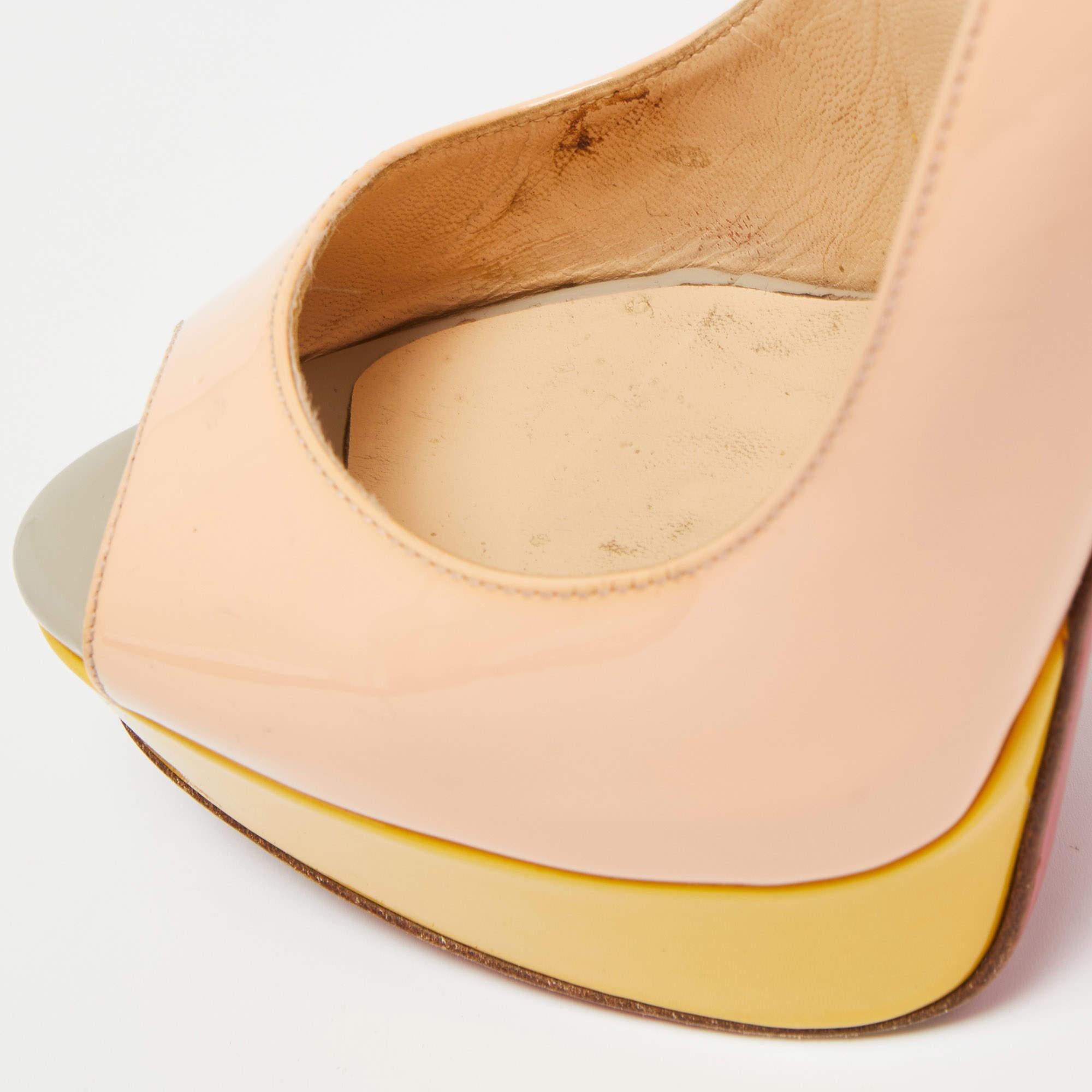 Orange Christian Louboutin Multicolor Lady Peep Sling Pumps Size 38.5 For Sale