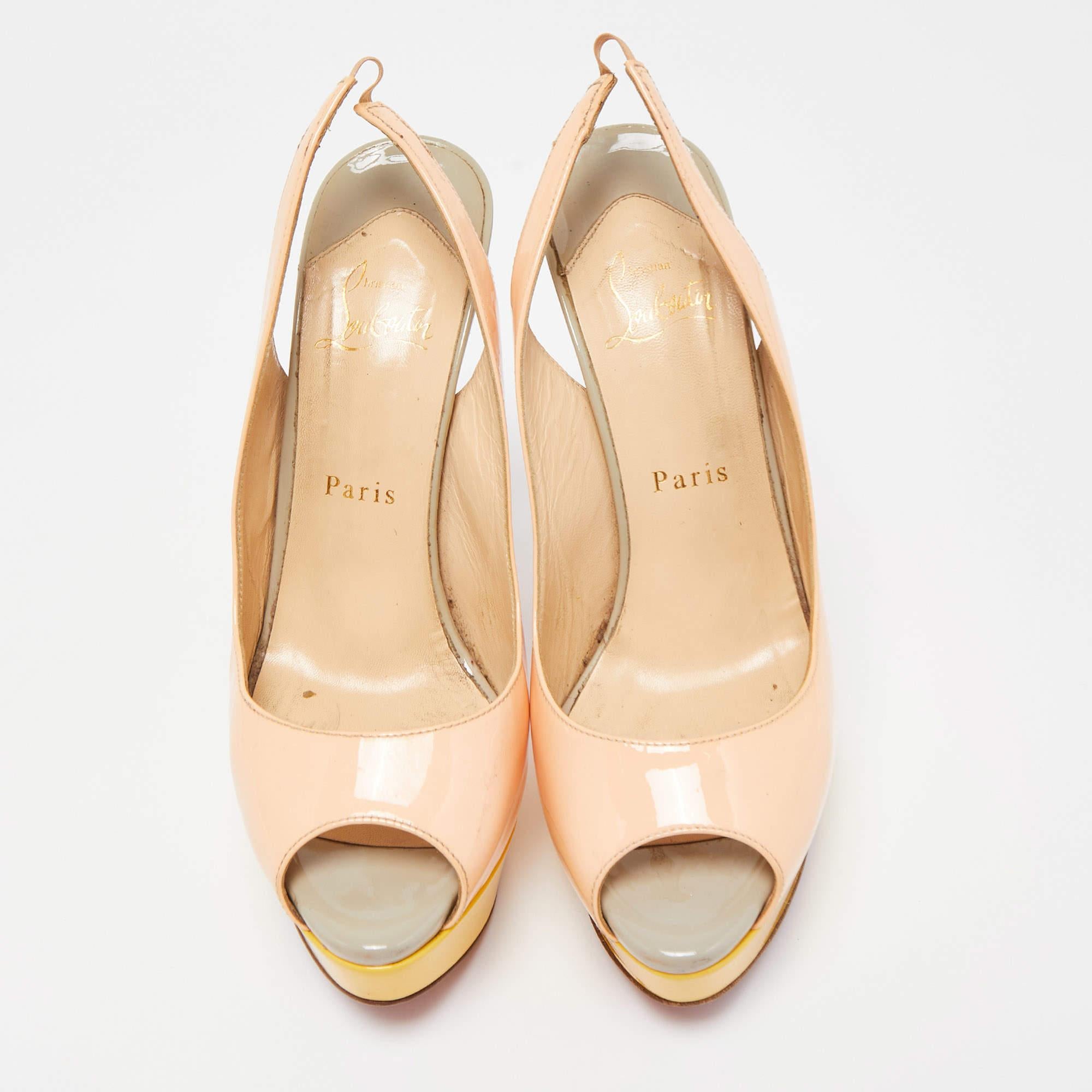 Christian Louboutin Multicolor Lady Peep Sling Pumps Size 38.5 In Fair Condition For Sale In Dubai, Al Qouz 2