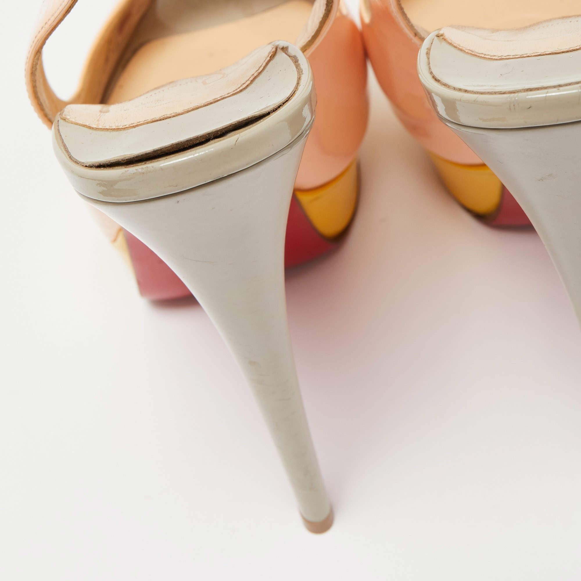 Women's Christian Louboutin Multicolor Lady Peep Sling Pumps Size 38.5 For Sale
