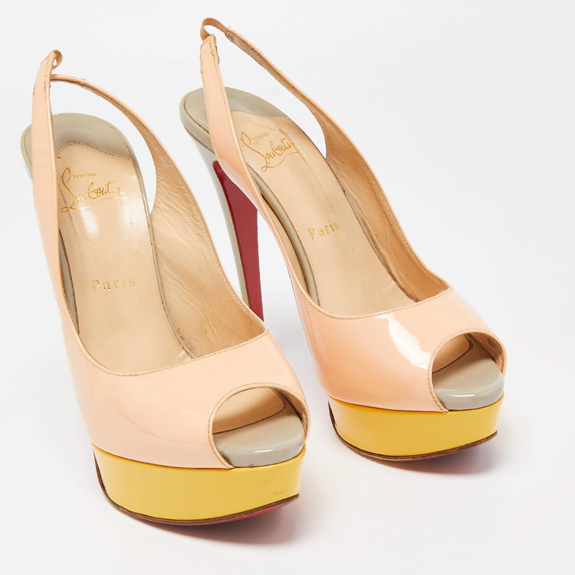 Christian Louboutin Multicolor Lady Peep Sling Pumps Size 38.5 For Sale 2