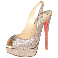 Christian Louboutin Multicolor Dame Peep Toe Plattform Slingback Größe 36