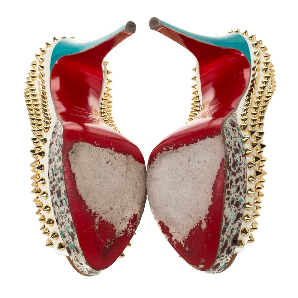 Christian Louboutin Mehrfarbige Lady Peep Toe Spikes Plateau Pumps Größe 38,5 2