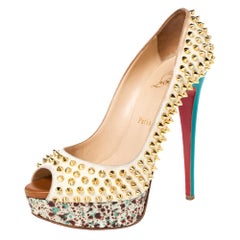 Christian Louboutin Multicolor Lady Peep Toe Spikes Platform Pumps Size 38.5