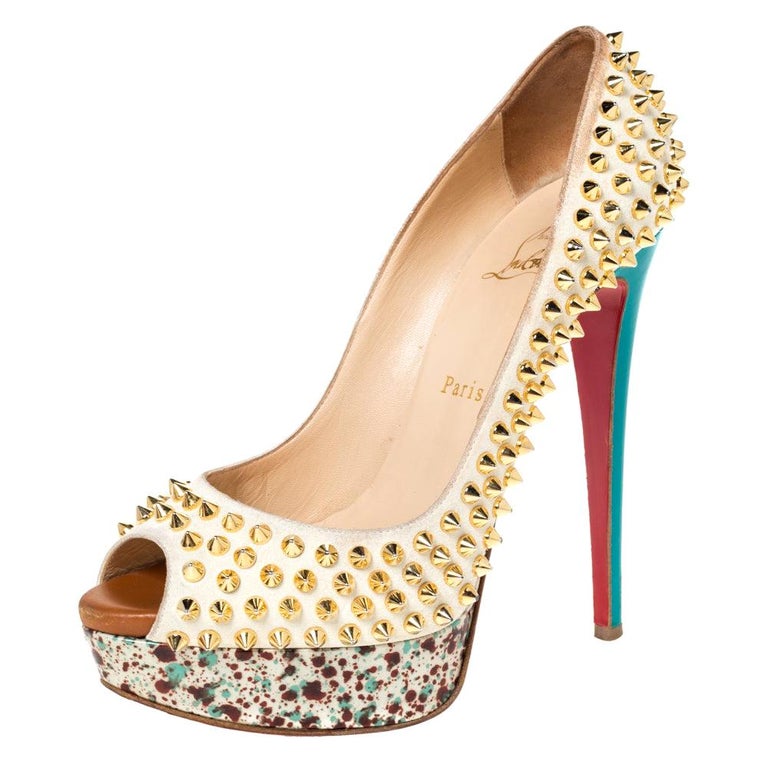 Christian Louboutin Multicolor Lady Peep Toe Spikes Platform Pumps Size  38.5 For Sale at 1stDibs