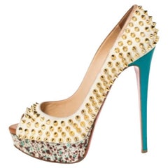 Christian Louboutin Multicolor Lady Peep Toe Spikes Platform Pumps Size 38.5