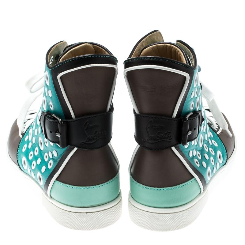 Blue Christian Louboutin Multicolor Leather Alfibully High Top Sneakers Size 40.5