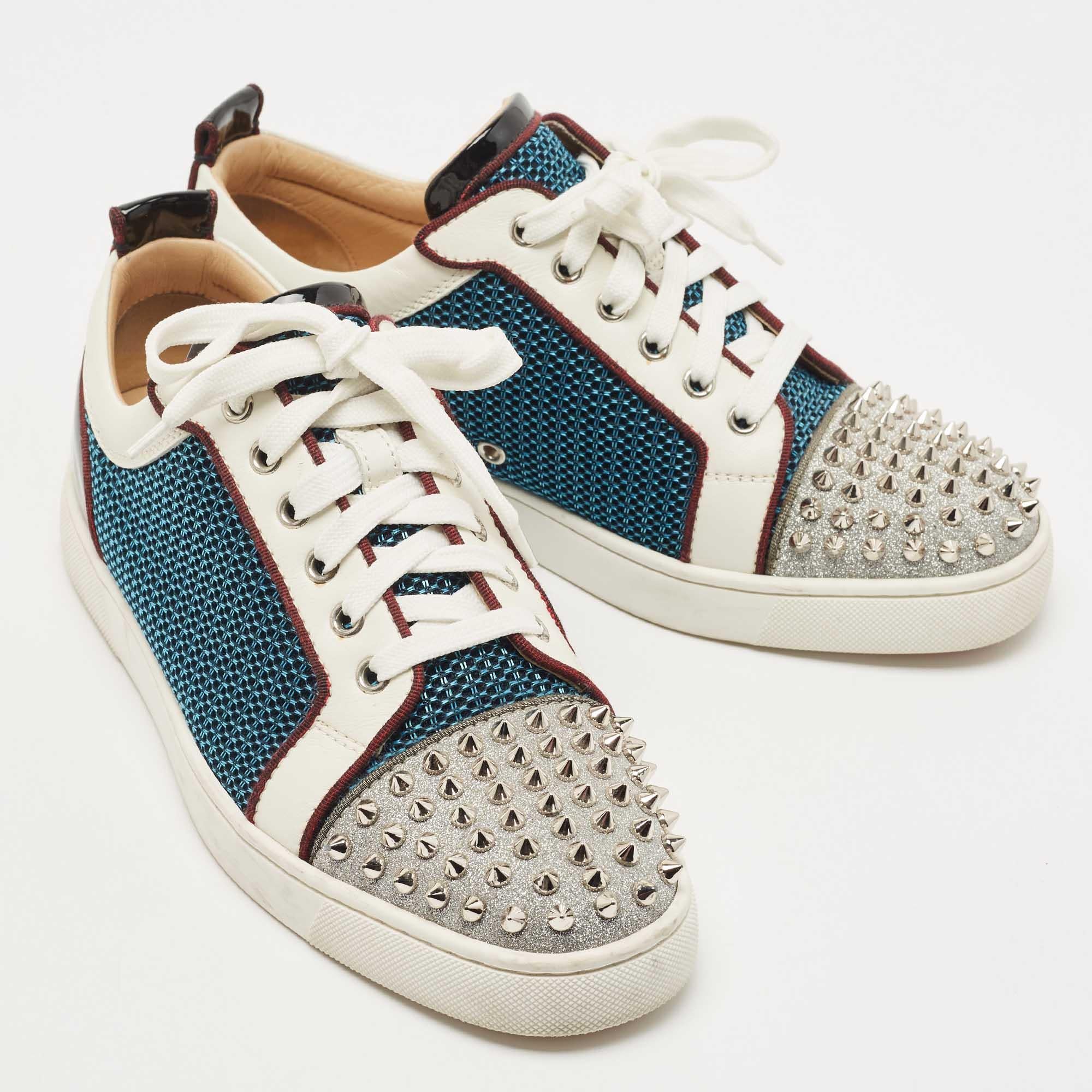 Christian Louboutin Multicolor Leather and Mesh Louis Junior Spikes Sneakers Siz In Good Condition In Dubai, Al Qouz 2