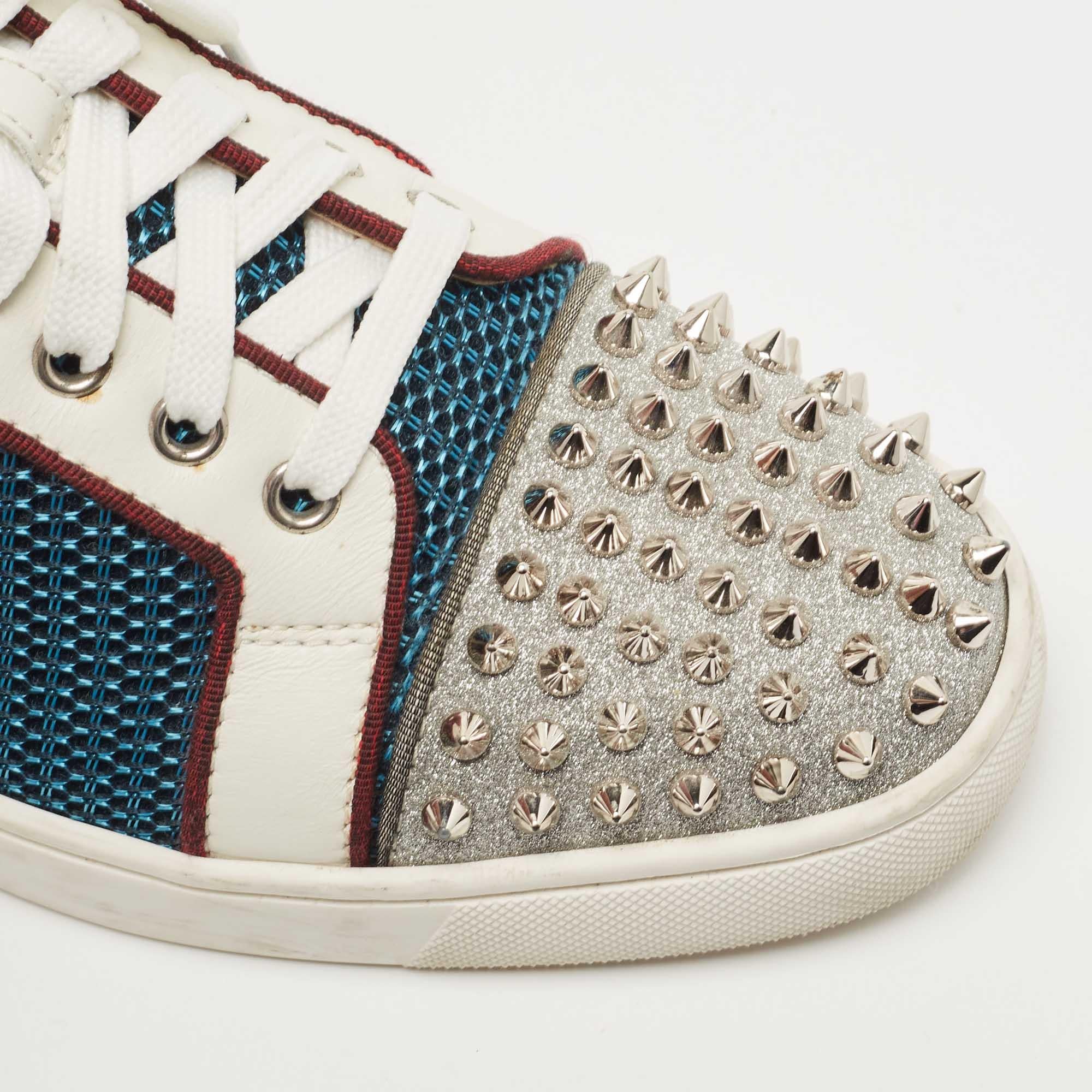 Christian Louboutin Multicolor Leather and Mesh Louis Junior Spikes Sneakers Siz 3