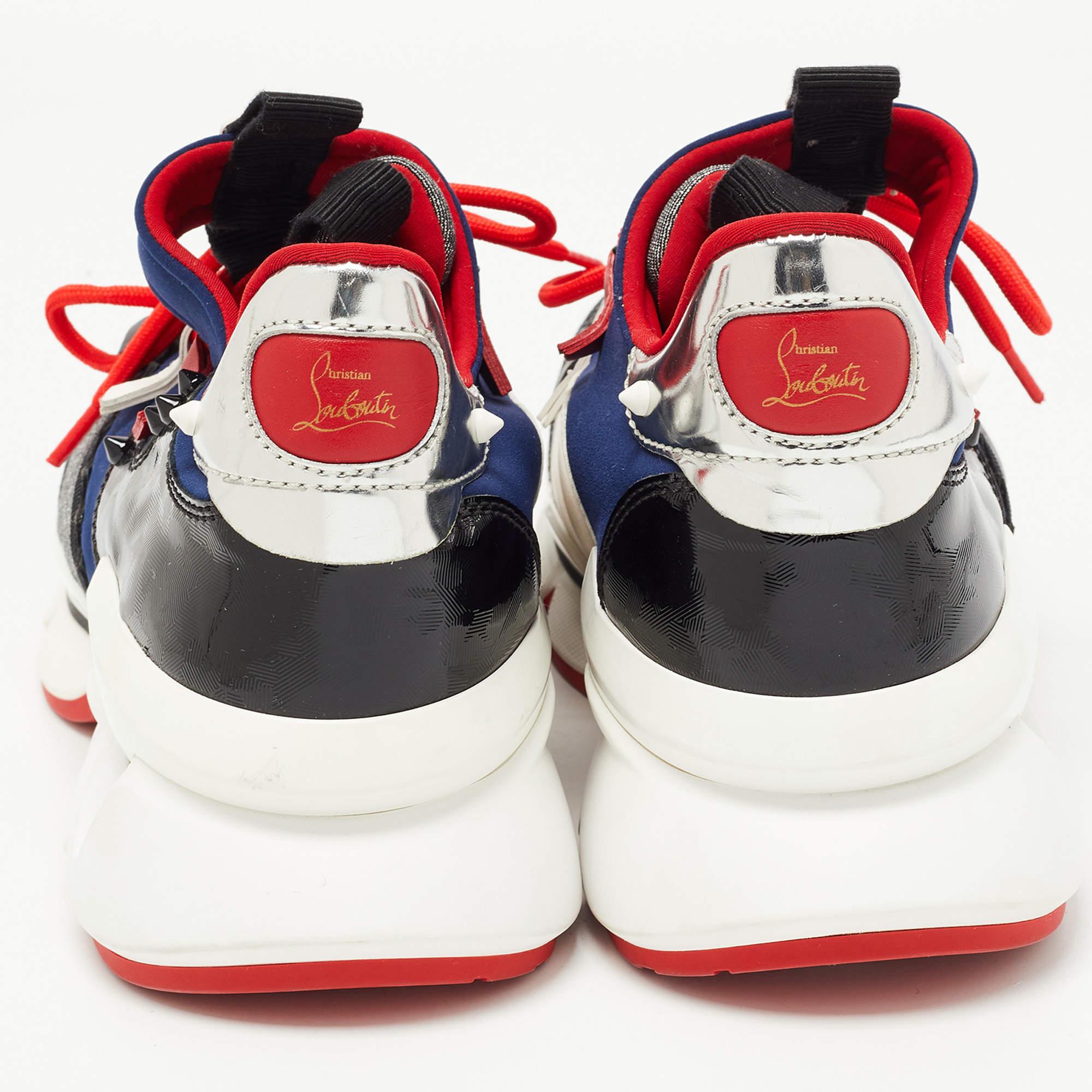Christian Louboutin Multicolor Leather and Neoprene Red Runner Sneakers Size 42 In New Condition In Dubai, Al Qouz 2