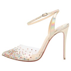 Christian Louboutin Multicolor Leather and PVC Ankle-Strap Pumps Size 38.5
