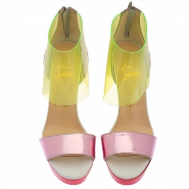 Beige Christian Louboutin Multicolor Leather And PVC Dufoura Platform Sandals Size 36 For Sale