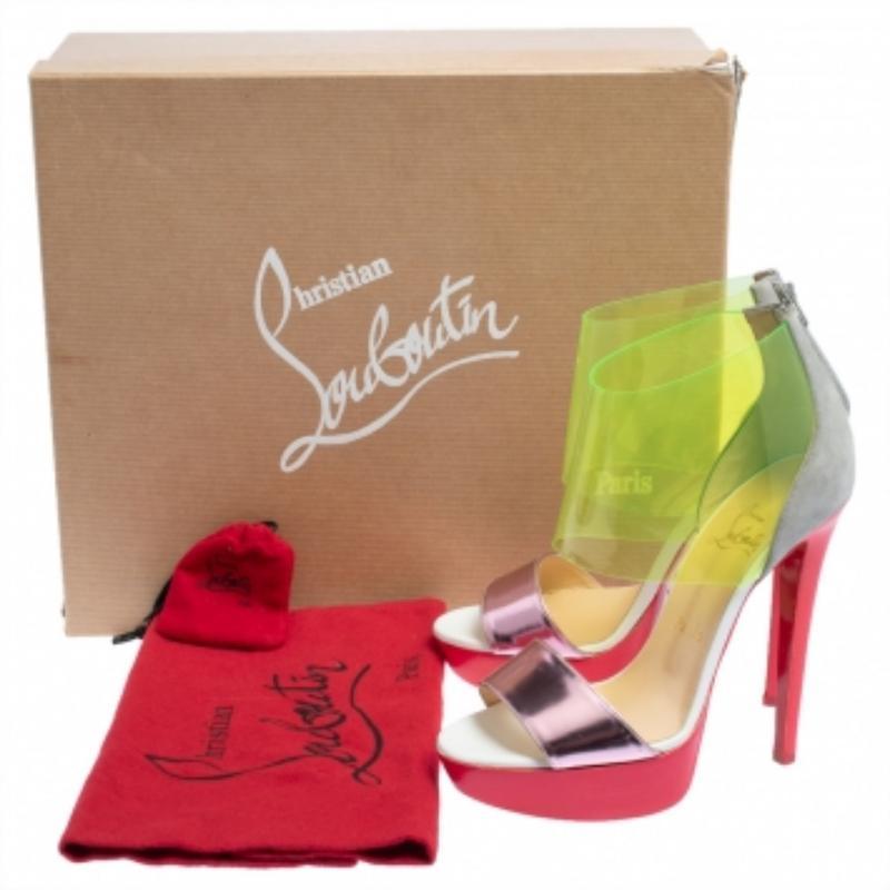 Christian Louboutin Multicolor Leather And PVC Dufoura Platform Sandals Size 36 For Sale 3