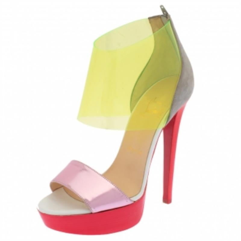 Christian Louboutin Multicolor Leather And PVC Dufoura Platform Sandals Size 36 For Sale 4