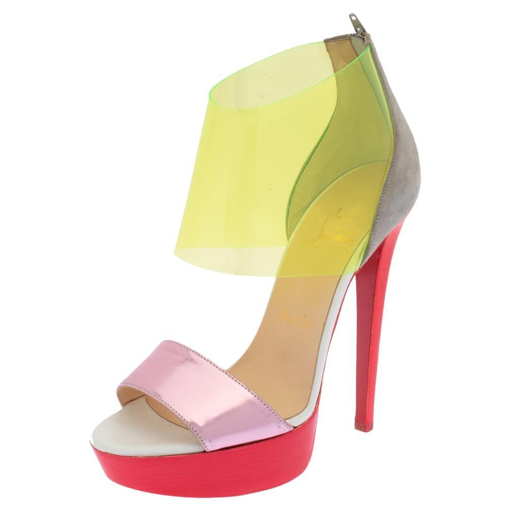 Christian Louboutin Multicolor Leather And PVC Dufoura Platform Sandals Size 36 For Sale