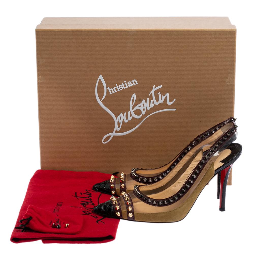 Christian Louboutin Multicolor Leather And PVC Studded Slingback Pumps Size 35 In Good Condition In Dubai, Al Qouz 2