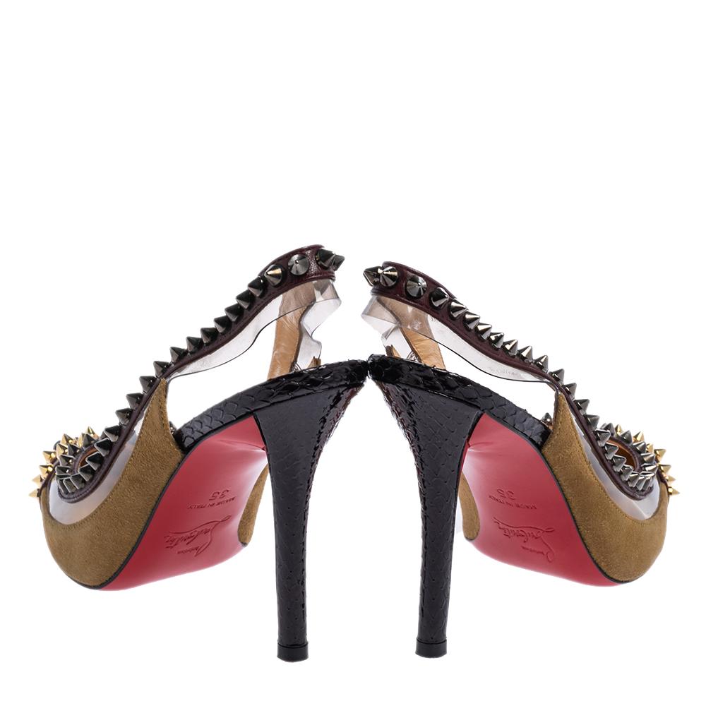 Christian Louboutin Multicolor Leather And PVC Studded Slingback Pumps Size 35 1