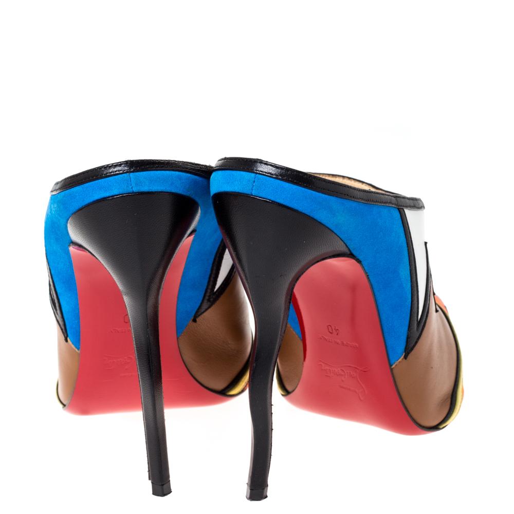 Women's Christian Louboutin Multicolor Leather and Suede Vagachina Mules Size 40