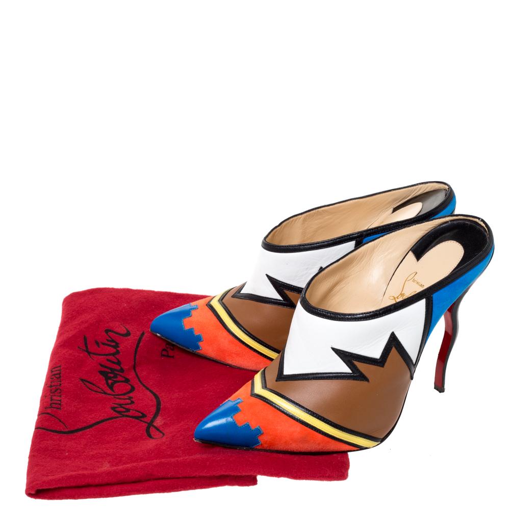 Christian Louboutin Multicolor Leather and Suede Vagachina Mules Size 40 2