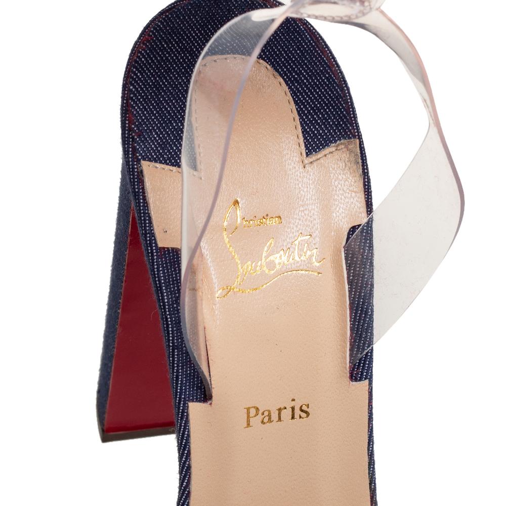 Beige Christian Louboutin Multicolor Leather Denim Cherry Platform Sandals Size 37.5