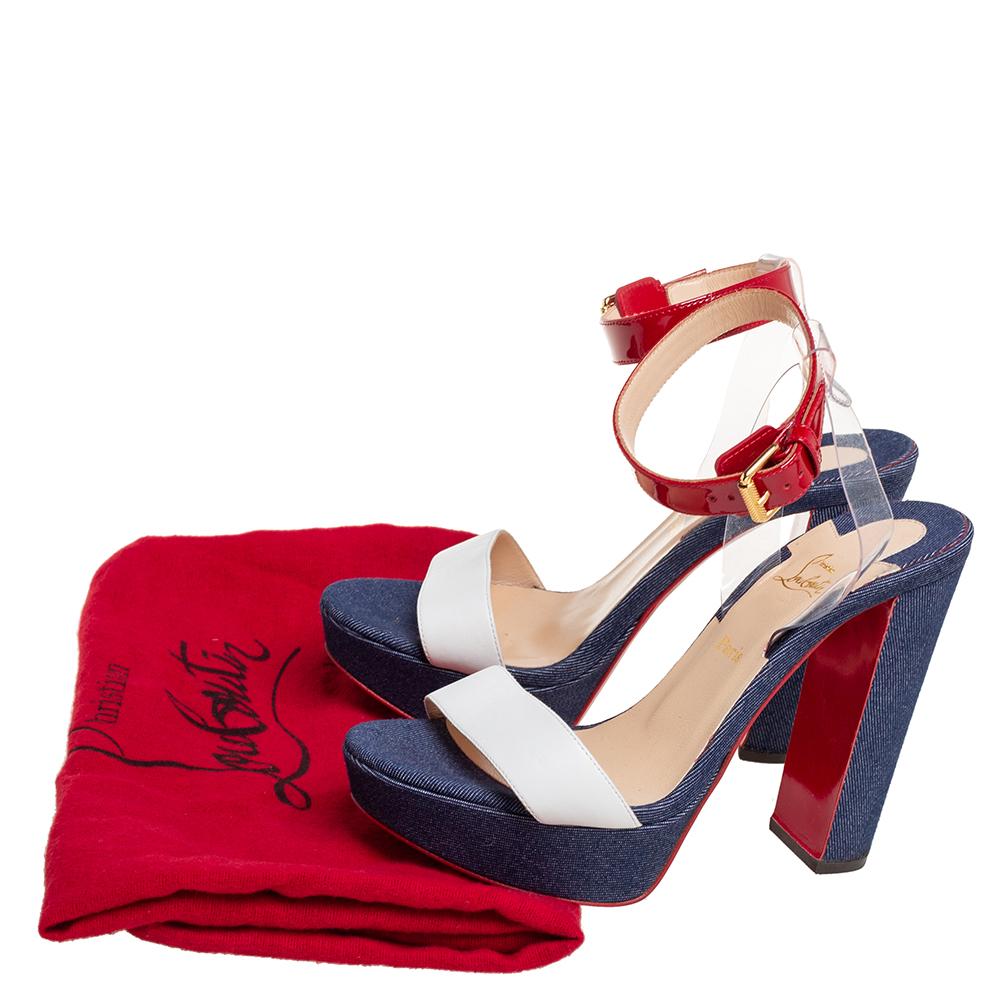 Women's Christian Louboutin Multicolor Leather Denim Cherry Platform Sandals Size 37.5
