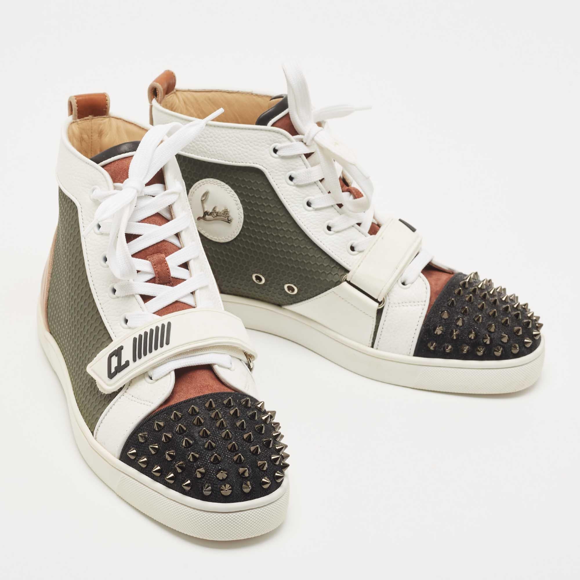 Christian Louboutin Multicolor Leather Lou Spike High Top Sneakers Size 42 In Excellent Condition In Dubai, Al Qouz 2