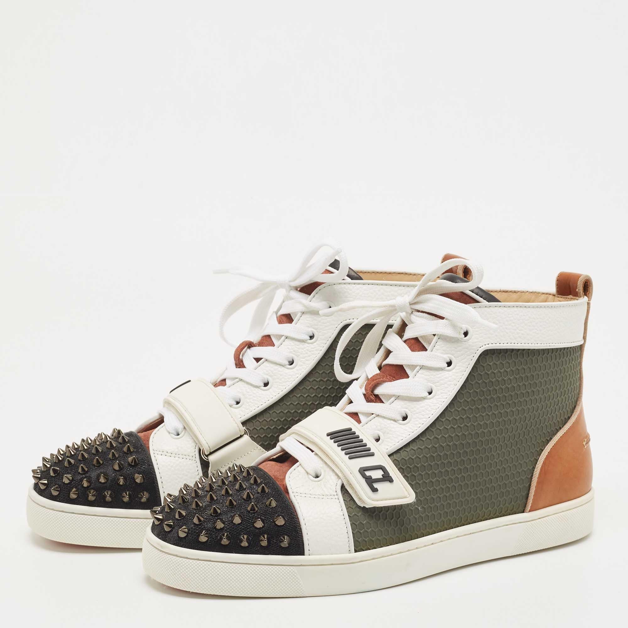 Christian Louboutin Multicolor Leather Lou Spike High Top Sneakers Size 42 4