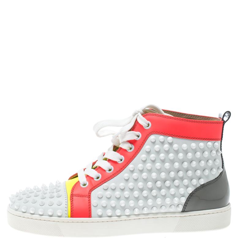 Christian Louboutin Multicolor Leather Louis Spikes Lace Up High Top Sneakers Si In Good Condition In Dubai, Al Qouz 2