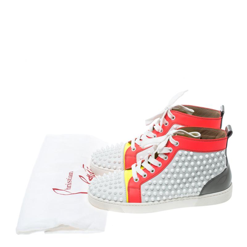 Christian Louboutin Multicolor Leather Louis Spikes Lace Up High Top Sneakers Si 3