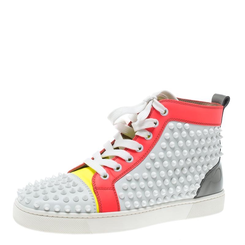 Christian Louboutin Multicolor Leather Louis Spikes Lace Up High Top Sneakers Si