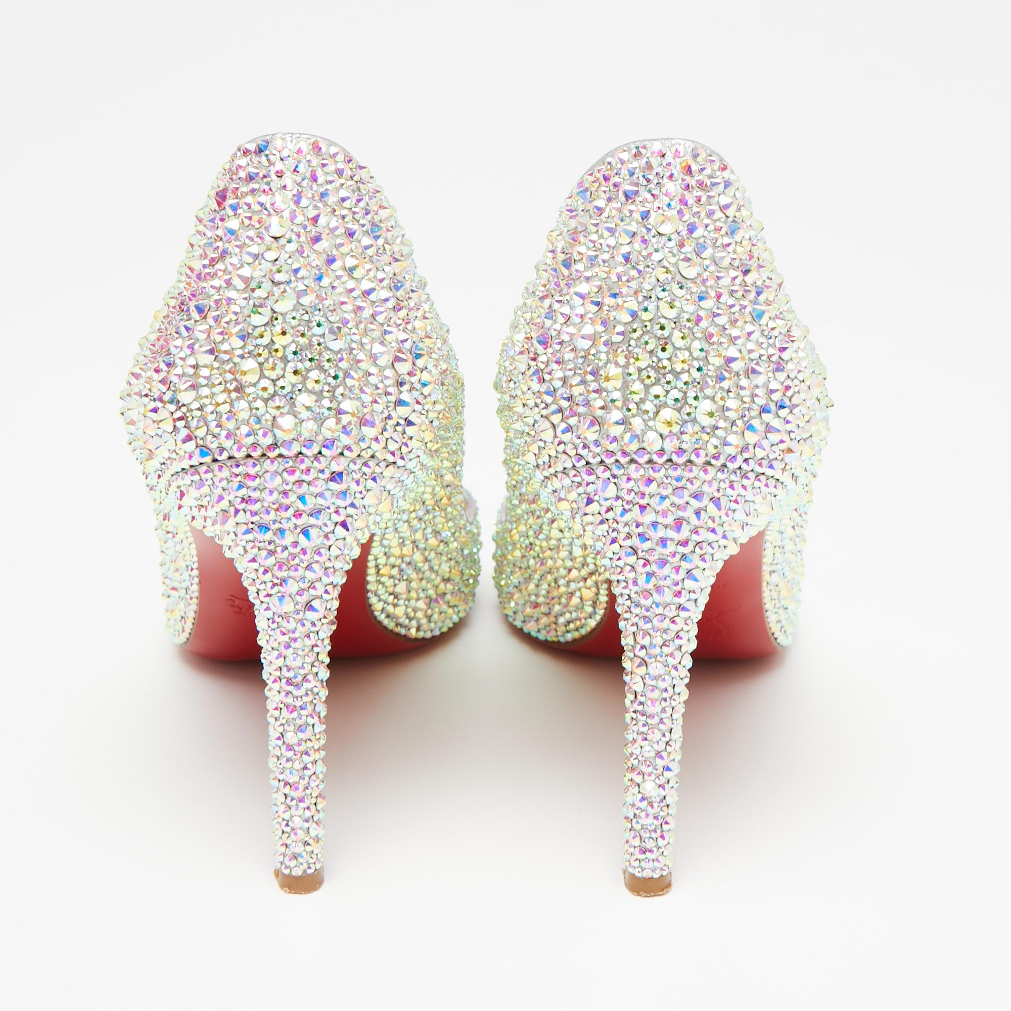 Beige Christian Louboutin Multicolor Leather Pigalle Strass Degrade Pumps Size 36