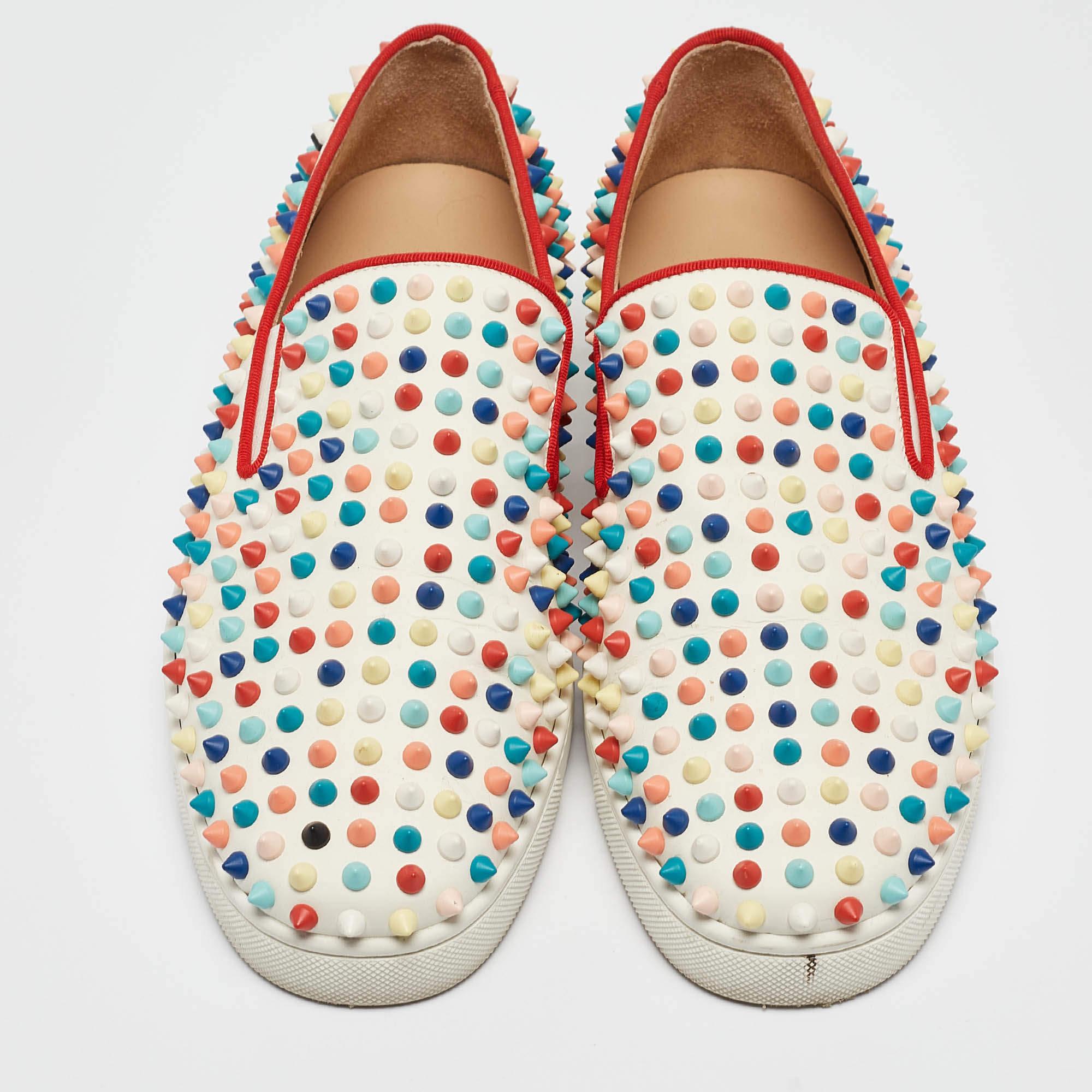 Beige Christian Louboutin Multicolor Leather Roller Boat  Sneakers Size 40