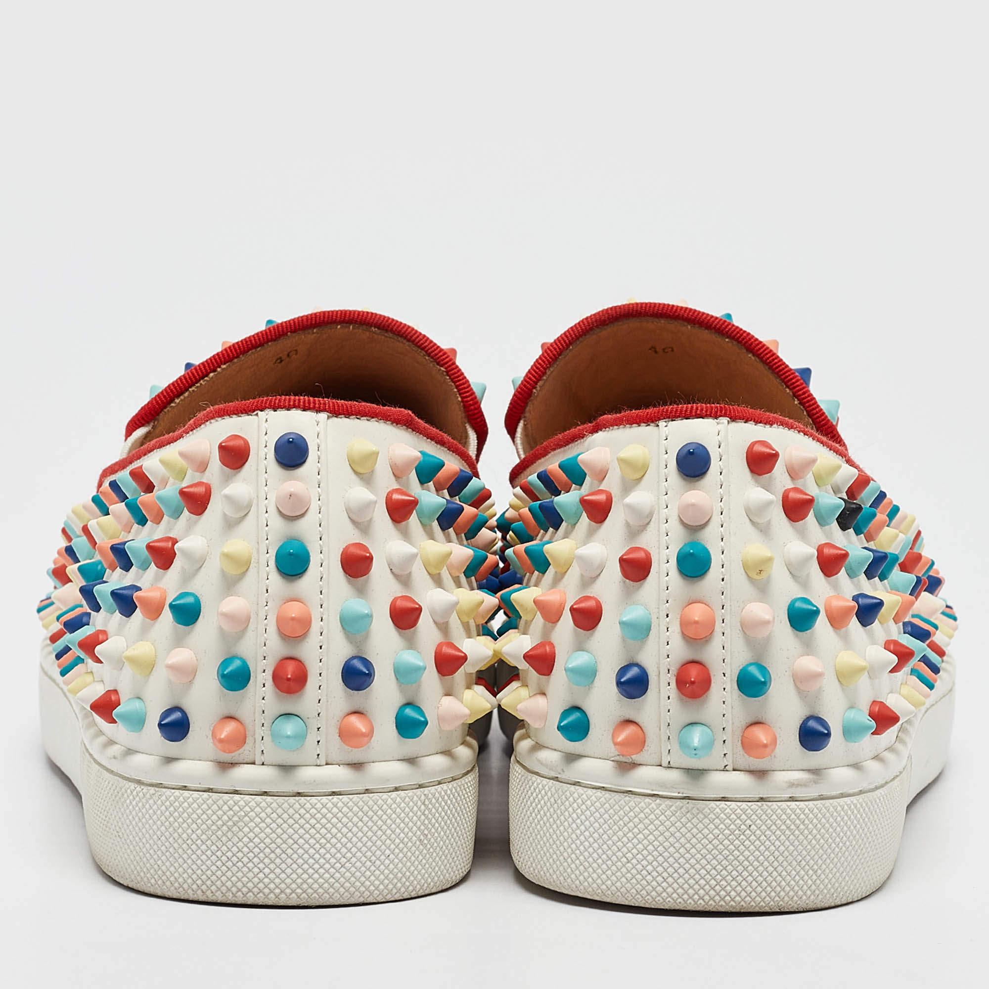 Women's Christian Louboutin Multicolor Leather Roller Boat  Sneakers Size 40